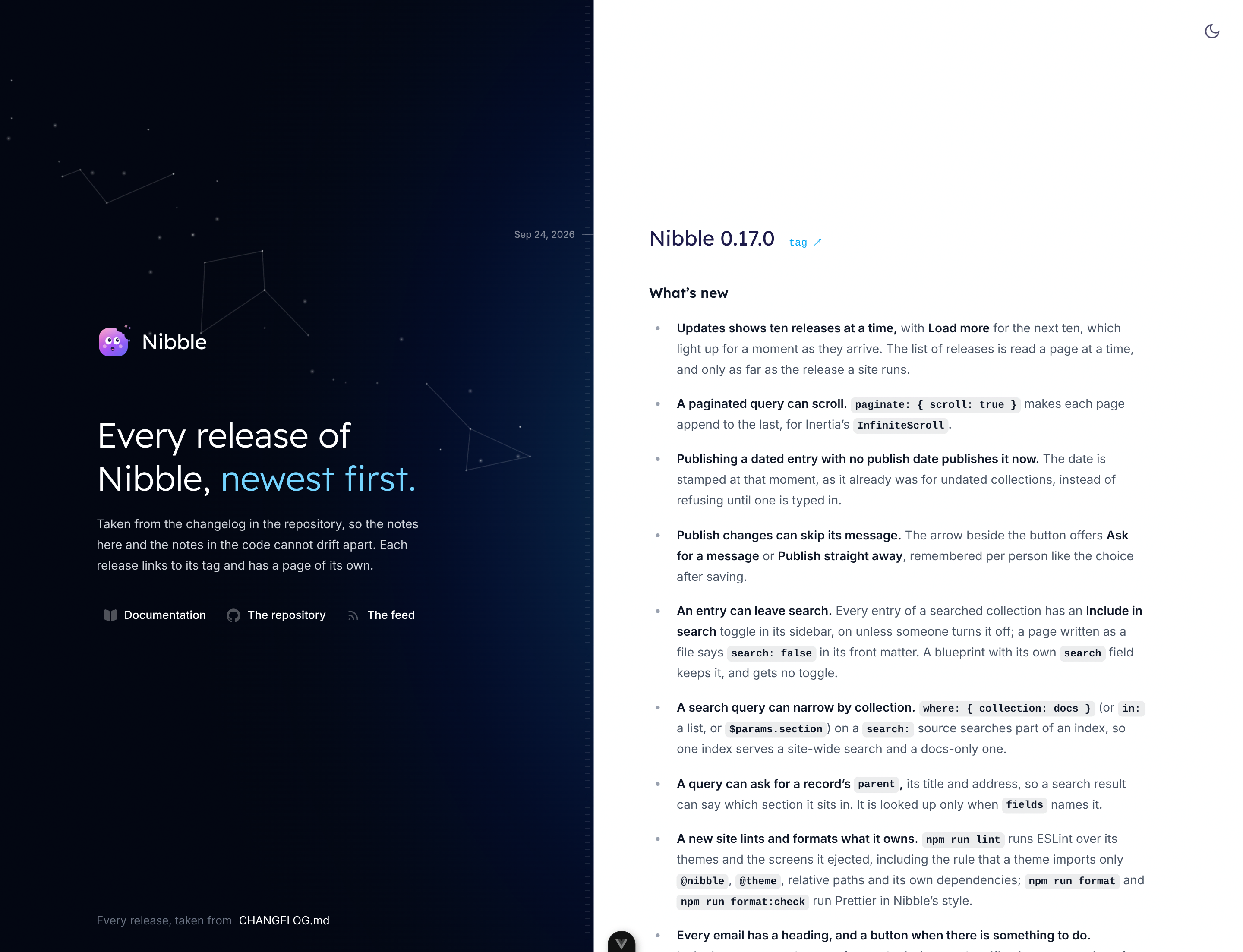 Changelog page