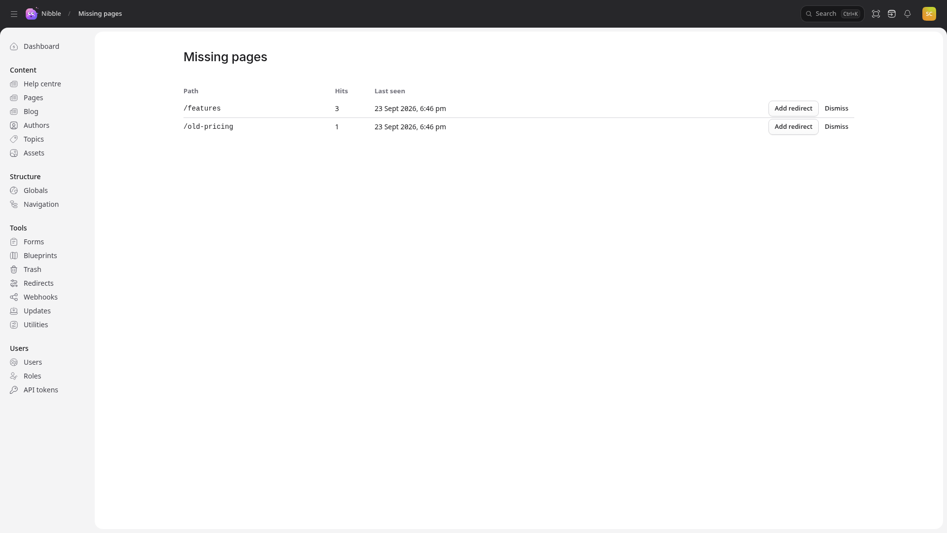 Missing pages, most-requested first