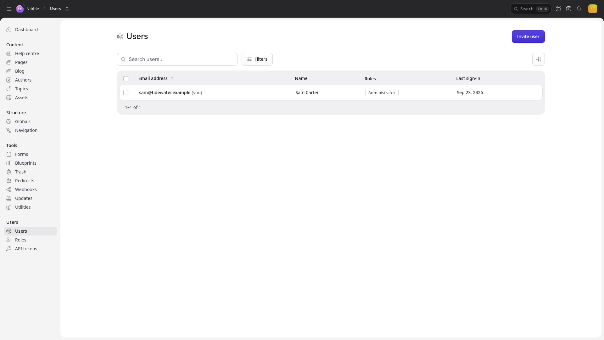 Users in the control panel